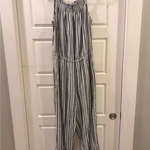 Old Navy Black & White Striped Sleeveless Jumpsuit Medium Tall